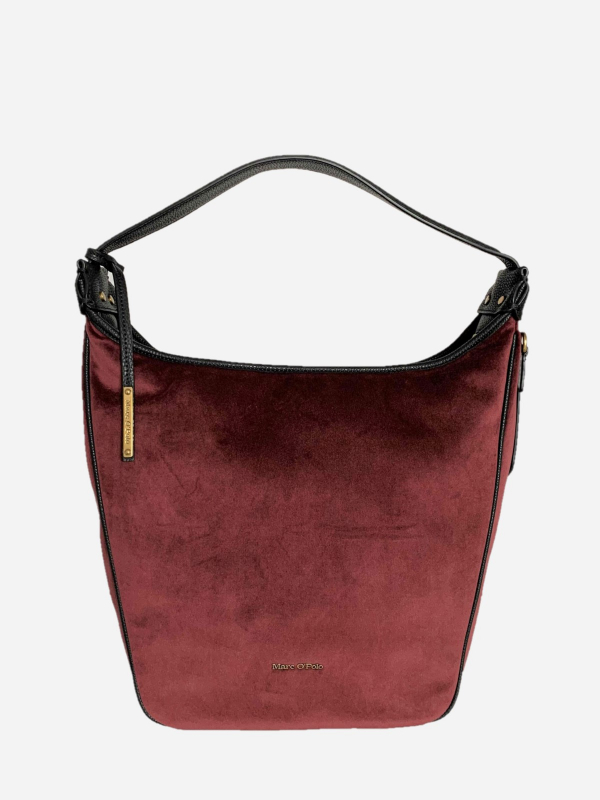 Marc O'Polo Schultertasche Hobo LIV in Wildleder Optik, Henkel und Schultergurt_rot front