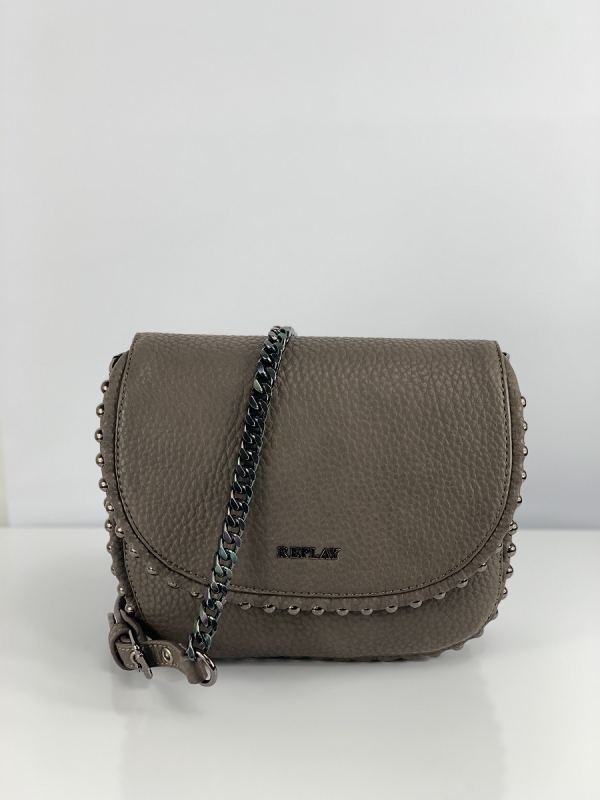 REPLAY Crossbody Umhängetasche Sattelform taupe grau_1