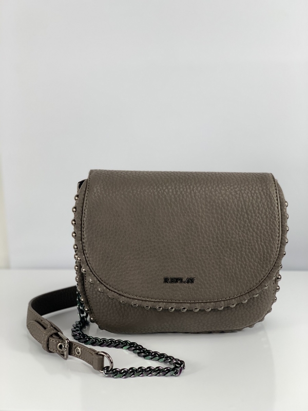 REPLAY Crossbody Umhängetasche Sattelform taupe grau_2