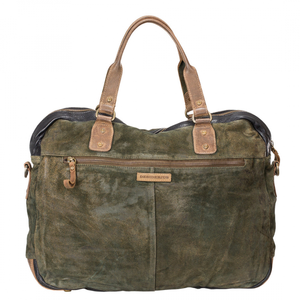 DESIDERIUS DAMINI Aktentasche Businesstasche aus Leder OLIVE/SCHWARZ