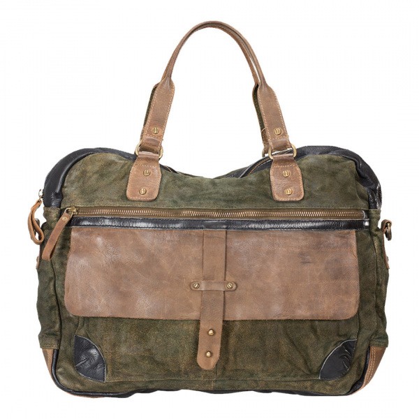 DESIDERIUS DAMINI Aktentasche Businesstasche aus Leder OLIVE/SCHWARZ