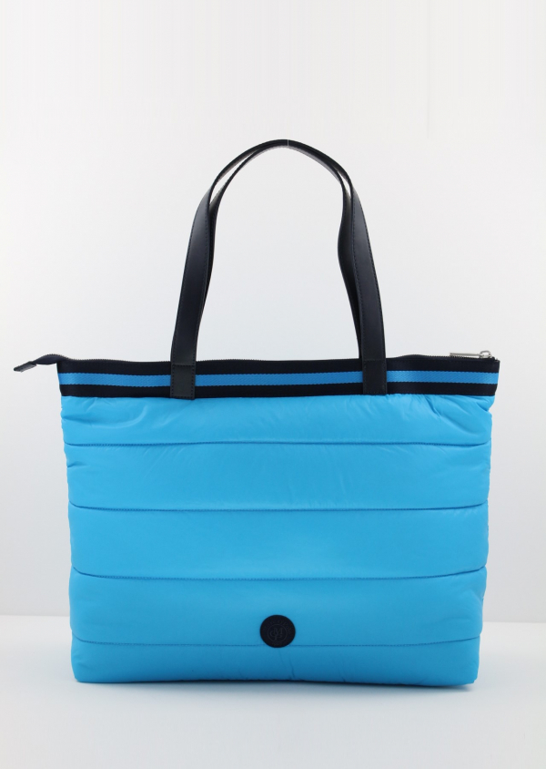 Marc O’Polo Shopper Betty Nylon, Schultertasche mit 2 Henkel in Leder Hellblau_1_front