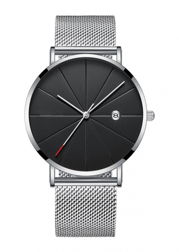 Edelstahl Herren Uhr Business Casual mit Mesh-Armband Silber