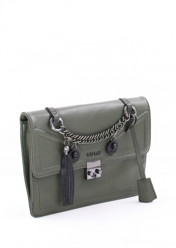 REPLAY Crossbody Umhängetasche Kunstleder mit Details und Schultergurt Dunkelgrün_2