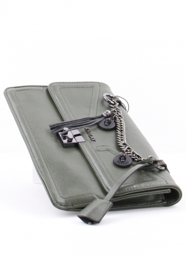 REPLAY Crossbody Umhängetasche Kunstleder mit Details und Schultergurt Dunkelgrün_3