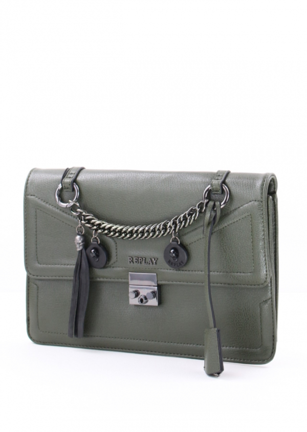 REPLAY Crossbody Umhängetasche Kunstleder mit Details und Schultergurt Dunkelgrün_4