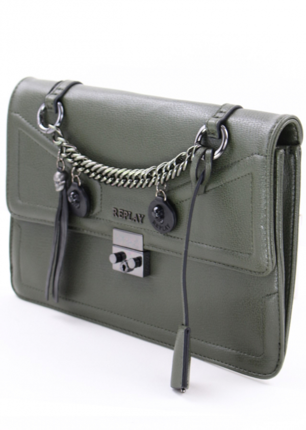REPLAY Crossbody Umhängetasche Kunstleder mit Details und Schultergurt Dunkelgrün_5