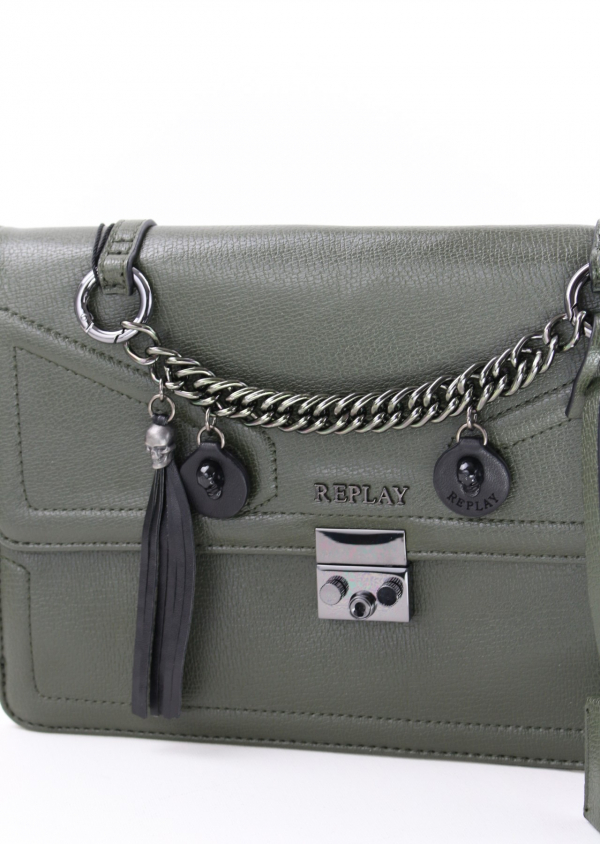 REPLAY Crossbody Umhängetasche Kunstleder mit Details und Schultergurt Dunkelgrün_6