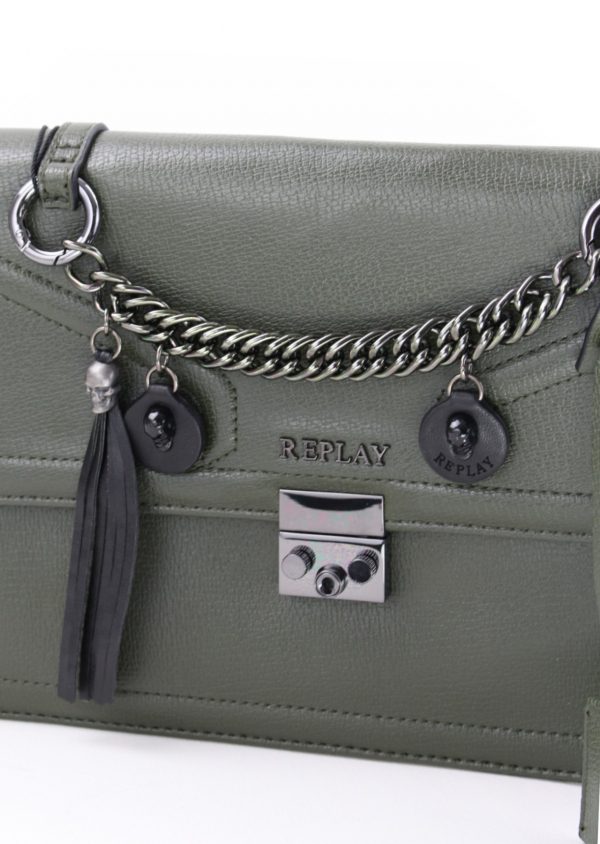 REPLAY Crossbody Umhängetasche Kunstleder mit Details und Schultergurt Dunkelgrün_7