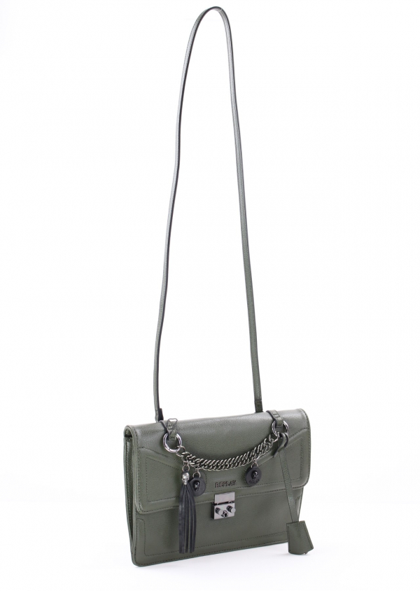 REPLAY Crossbody Umhängetasche Kunstleder mit Details und Schultergurt Dunkelgrün_9