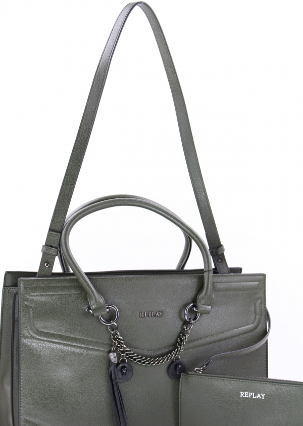 REPLAY Shopper FW3695 Kunstleder Dunkelgrün mit Pouch und abnehmbarem Schultergurt_6