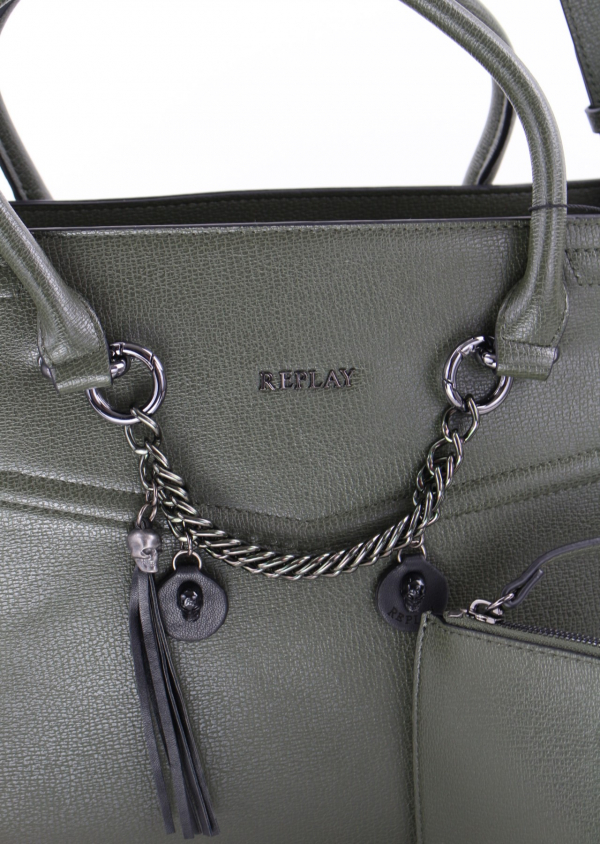REPLAY Shopper FW3695 Kunstleder Dunkelgrün mit Pouch und abnehmbarem Schultergurt_7