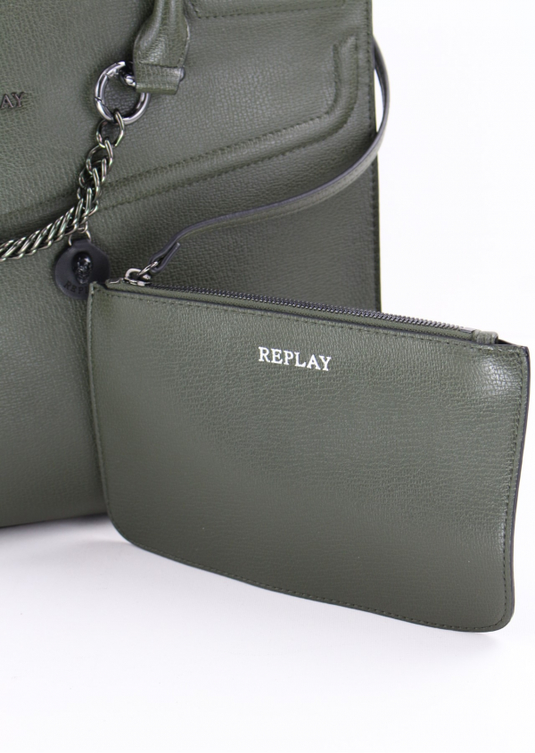 REPLAY Shopper FW3695 Kunstleder Dunkelgrün mit Pouch und abnehmbarem Schultergurt_8